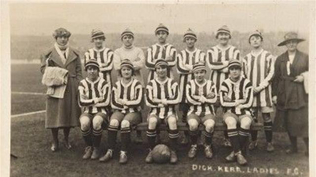 Dick Kerr's Ladies F.C line up for a team photo