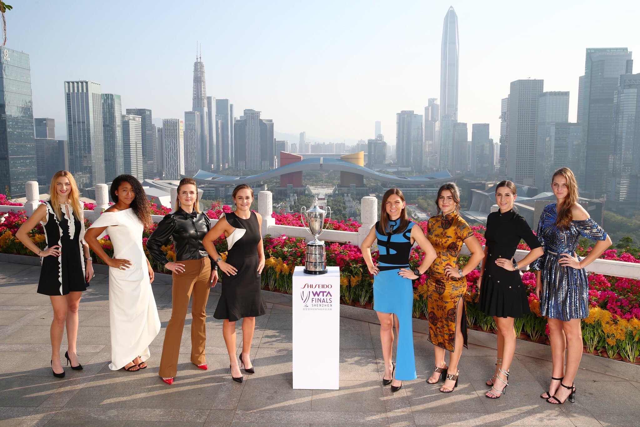 The top eight women with the WTA Finals trophy in Shenzhen, China. Photo credit: Women's Tennis Association (WTA)