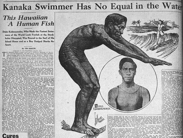 Duke Kahanamoku featured in a news article, The Salt Lake Tribune, 1913