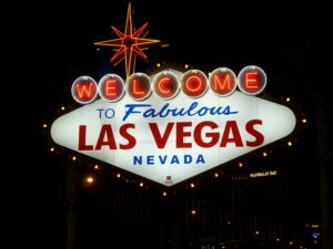 The Welcome to Fabulous Las Vegas sign at night