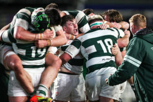 Exeter University celebrate winning the BUCS Super Rugby National Championship final 