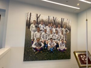 'Forever England', painted by Shane Record, hanging inside the West Stand of Twickenham Stadium