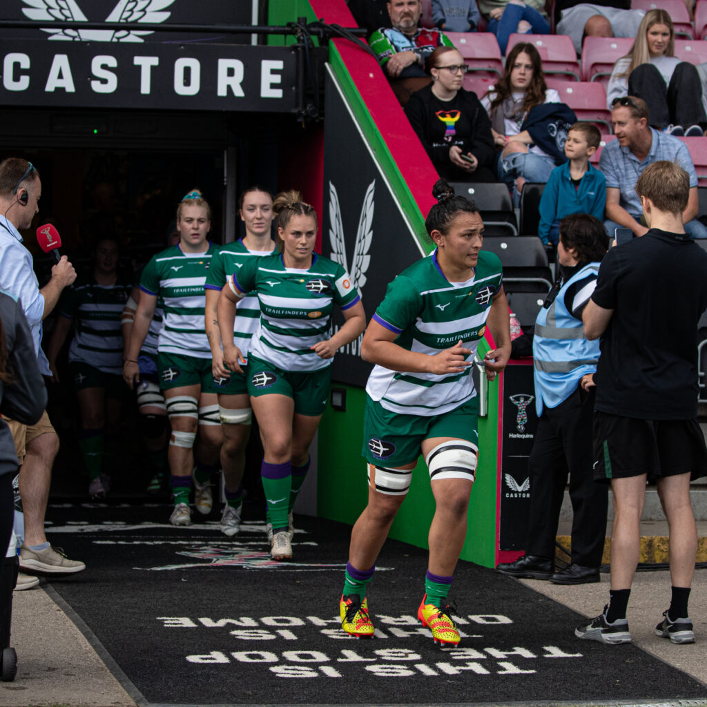 Shannon Ikahihifo leads Trailfinders Women out at Twickenham Stoop in their first ever match