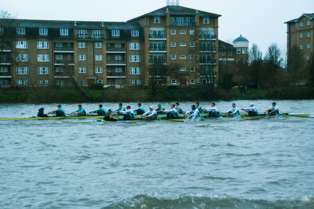 Cambridge University Men's crews race on the tideway.