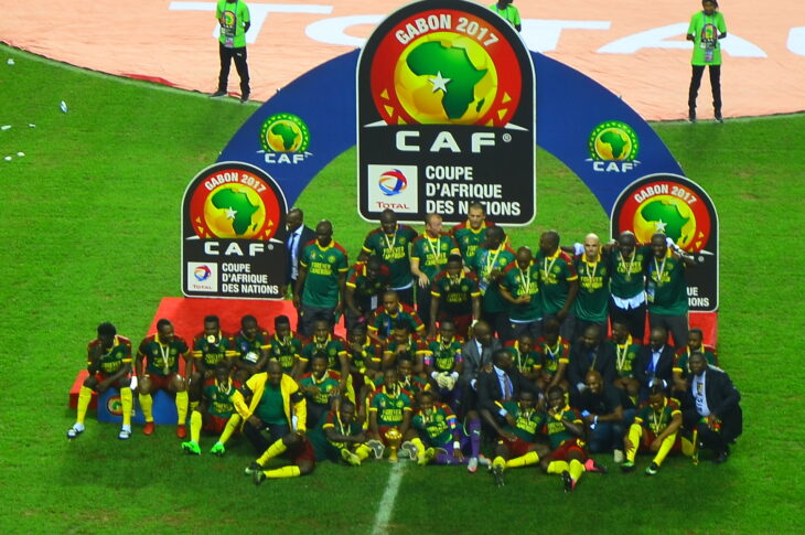 Cameroon squad celebrating the 2017 AFCON