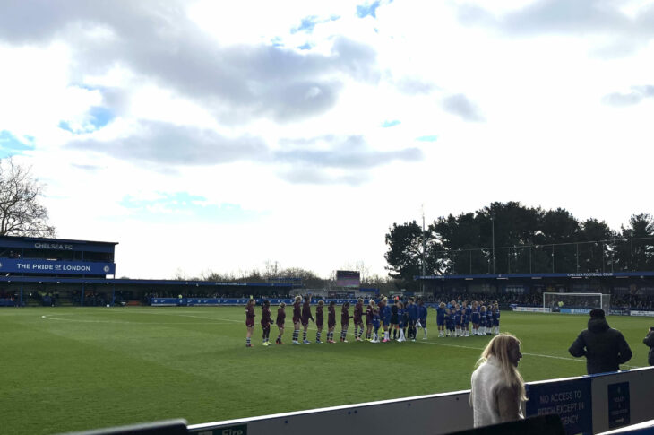 Chelsea and West Ham Unitd line-up and shake hands at Kingsmeadow