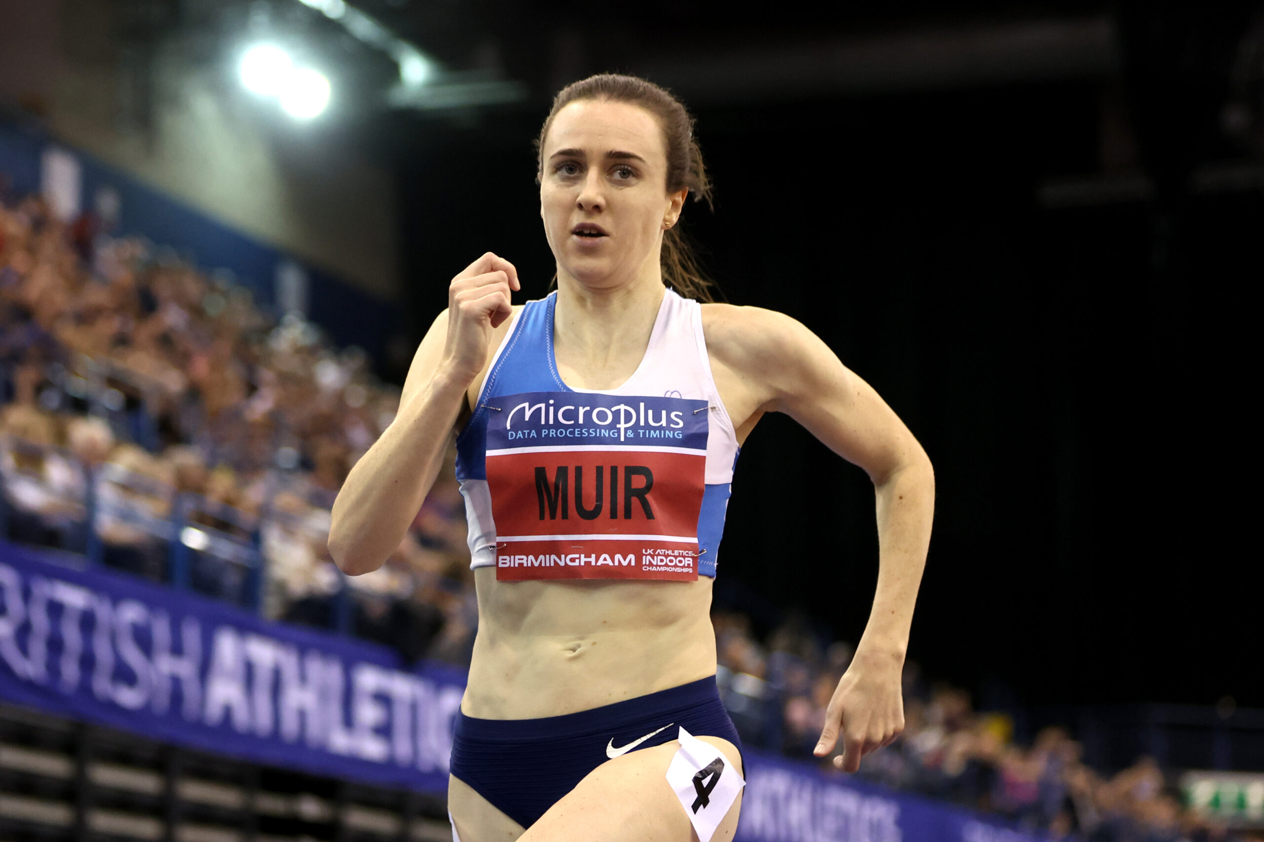 BIRMINGHAM, ENGLAND - FEBRUARY 18: Laura Muir of Great Britain competes in the Women's 3000m Final during day two of the 2024 Microplus UK Athletics Indoor Championships at Utilita Arena Birmingham on February 18, 2024 in Birmingham, England. 