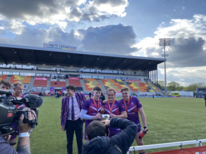 Loughborough celebrate winning the BUCS Super Rugby Cup