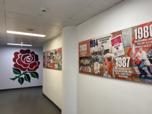 The entrance into the Twickenham dressing rooms has been designed to show the accomplishments of both England's men's and women's teams.