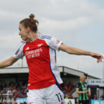 Viv Miedema celebrates arms outstretched after scorign as Arsenal beat Brighton 5-0. She now leavs Arsenal.